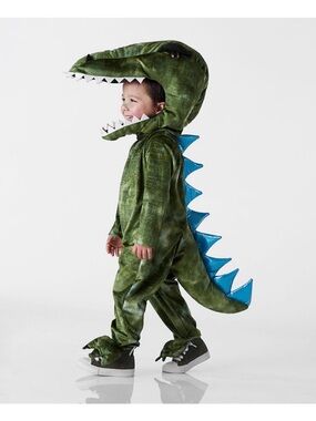 Pottery Barn Kids Green T-Rex Dinosaur Costume with Blue Spikes size 7-8 Y